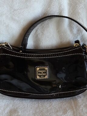 Dooney & Bourke Black Patent Mini Shoulder Bag with Gold Plaque